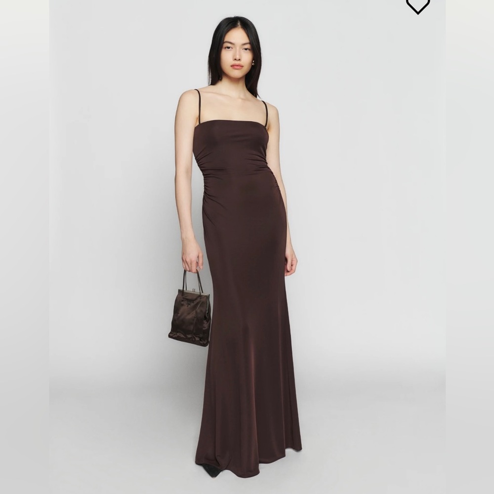 Reformation Chocolate Brown Bias Slip Gown